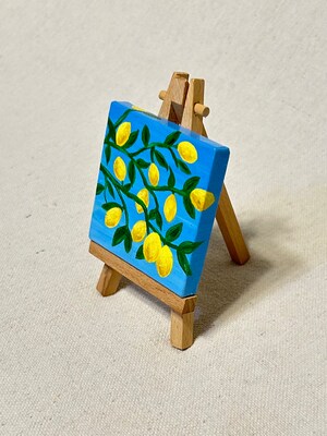 Mini Lemon Tree Painting on Canvas with Easel